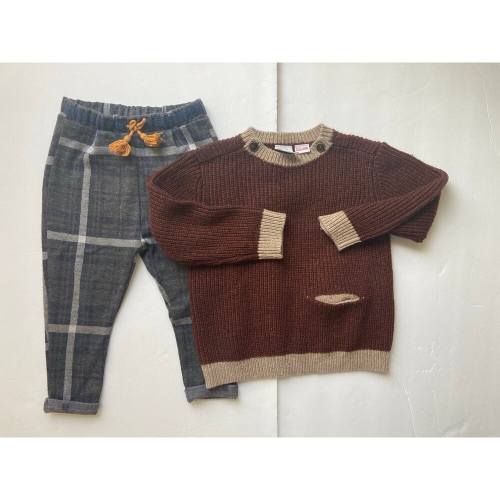 Zara Baby Boy kids 2-3Y Sweater and Plaid Pattern Pants